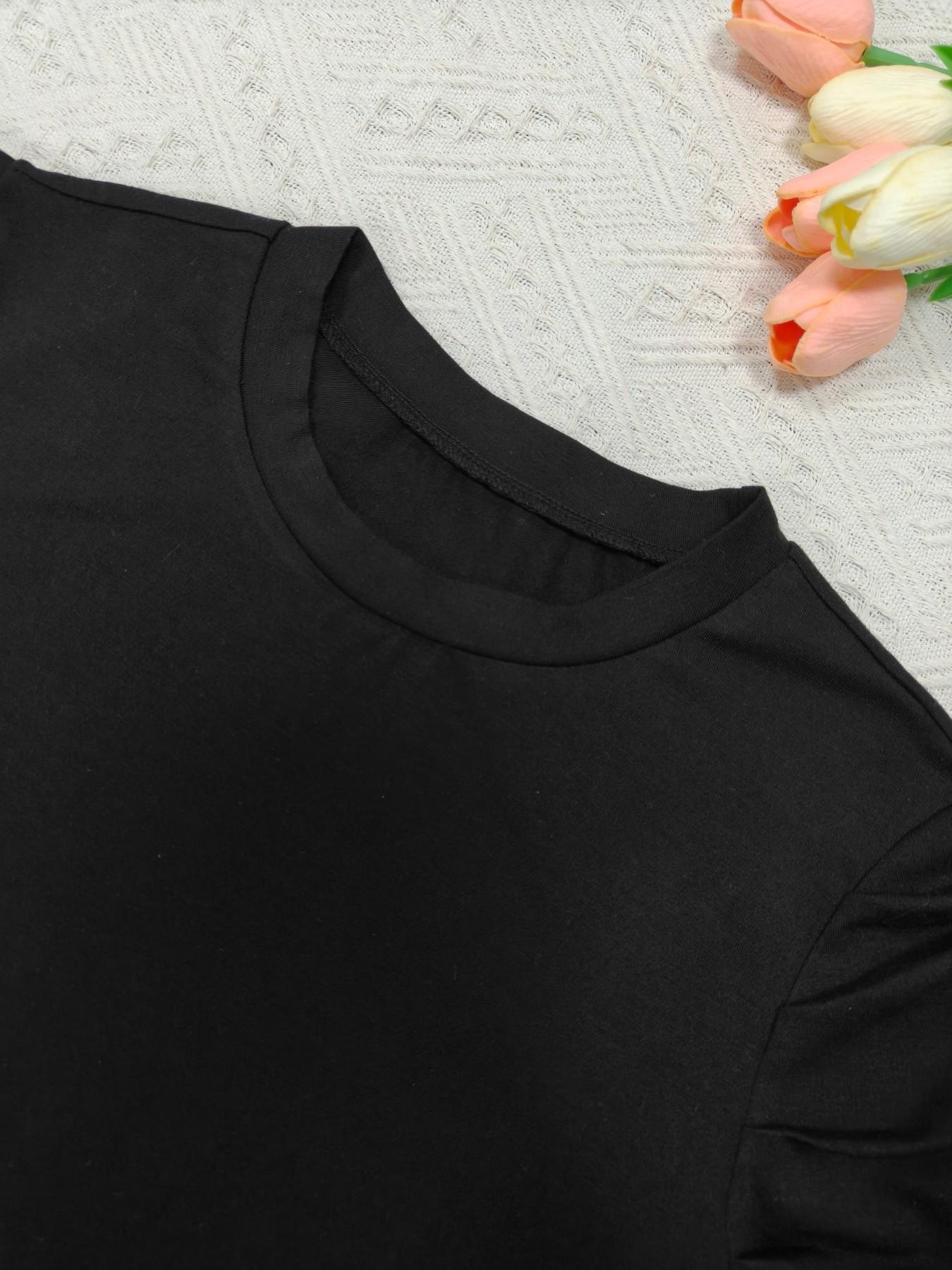New Summer Women's Round Neck Puff Sleeve T-Shirt, Fitted Slimming Top, Elegant Versatile Casual High-End Style, Unique Design
