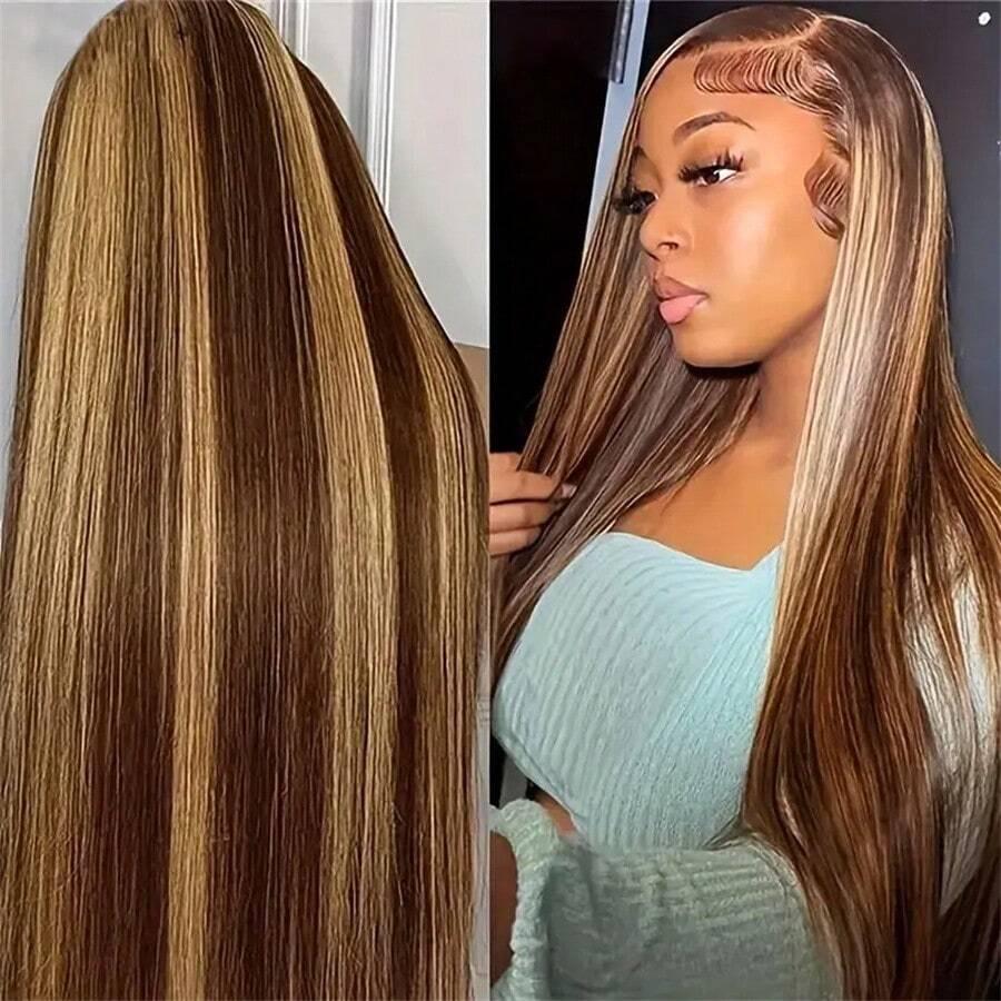 Highlight 4/27 Deep Wave Lace Front Wigs Human Hair 13X6 Ombre 180% Density Body Wave Lace Front Wigs Straight Lace Front Wigs