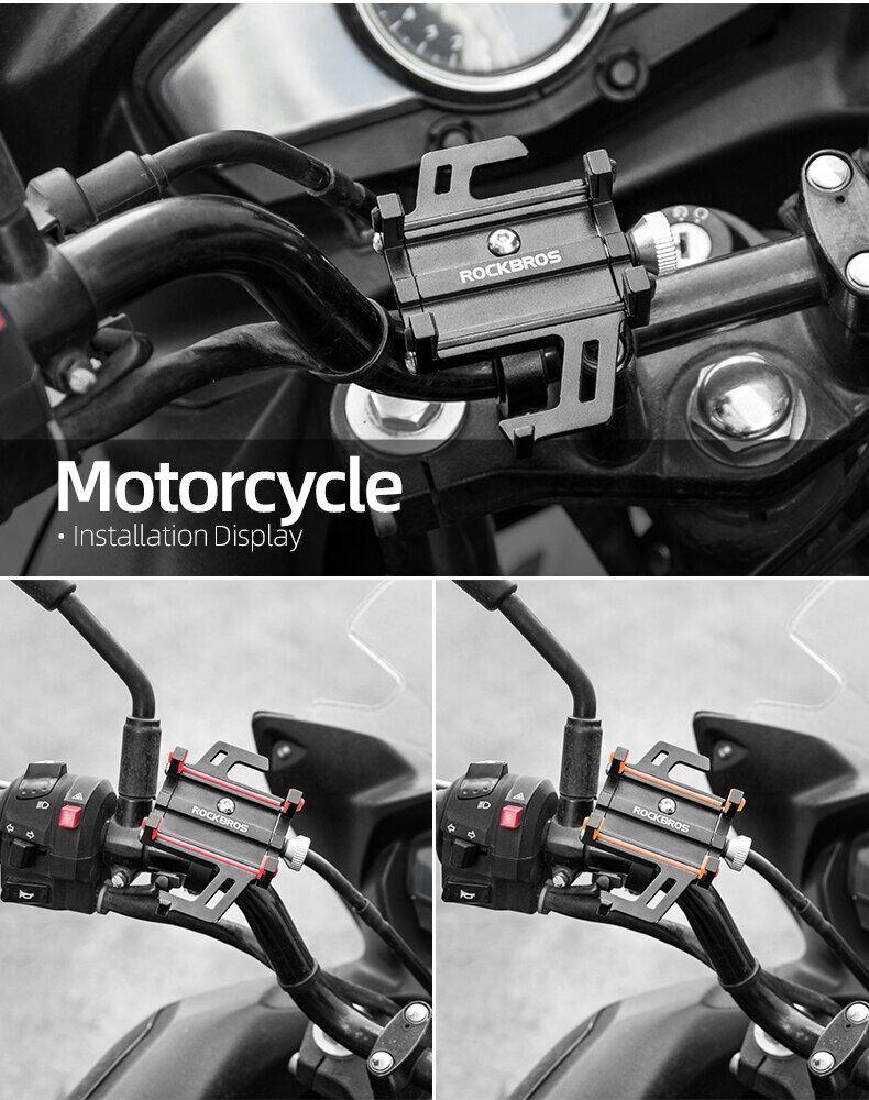 ROCKBROS Bike Phone Mount Holder Motorcycle & Bicycle Handlebar Cell Phone Holder 360° Rotatable Aluminum Phone Clip for iPhone 11 12 13 Pro Max Mini X XR Xs Plus Samsung S21 S20 S10
