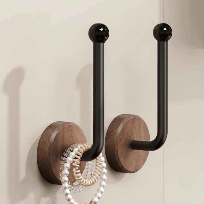 Walnut Wood Bathroom Hair Tie, No-Drill Wall-Mounted Storage Hook, Elastic Band Clip for Jewelry and Hair Accessories, Durable and Stylish Design