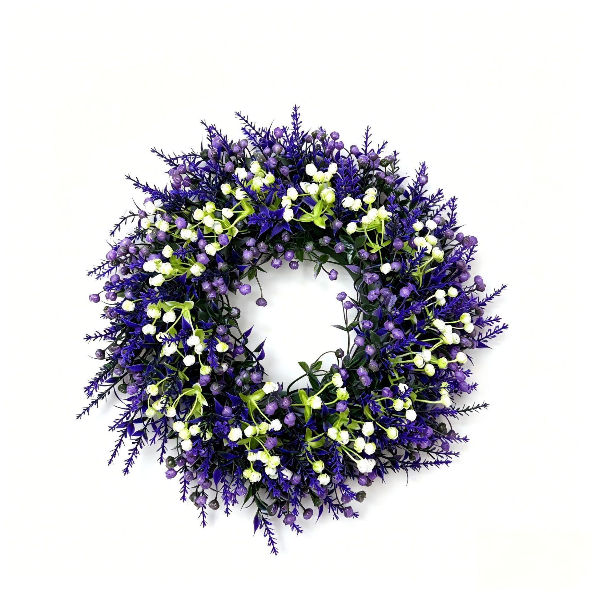 Lavender Starburst Artificial Flower Wreath Floral Hanging Decor, Decorative Flowers, Front Door Decoration, Home Wedding Outdoor Event Decor, Battery-Free, Elegant Design