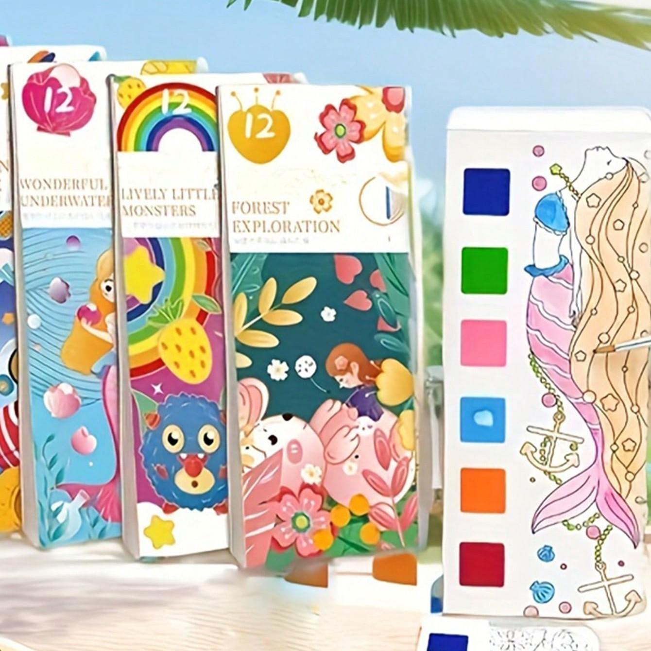 Random Style Watercolor Coloring Book Set, Student Drawing Notebook ...