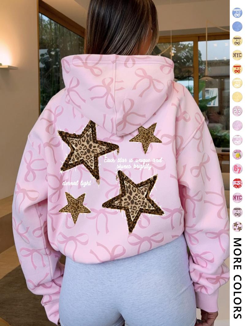 Women's Hooded Sweatshirt with Bow Print, Long Sleeve Fitted Casual Top, Spring & Fall Fashion, Perfect Gift for Valentine's Day