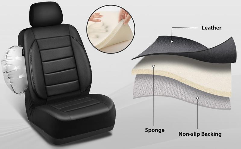 CAR PASS Leather Car Seat Covers Full Set Universal waterproof, 3D Foam Support  Universal Fit for Trucks Vans SUVs Sedans Automotive ，Airbag Compatible