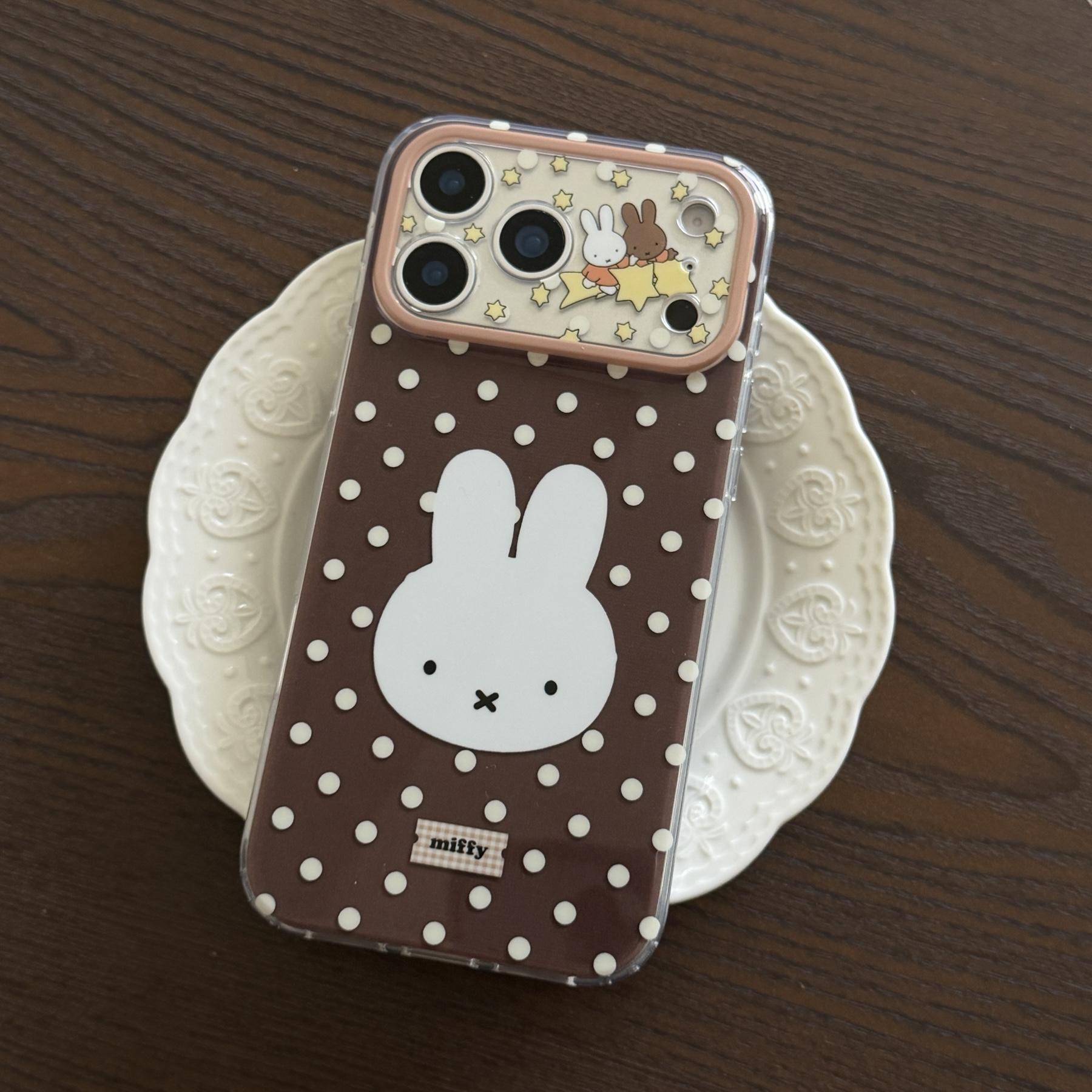 Bottom Polka Dot Miffy Case for Apple iPhone 17 Pro Max, 16 Pro Max, 15 Pro Max, 14 Pro, Creative Fashion Protective Phone Case Cover