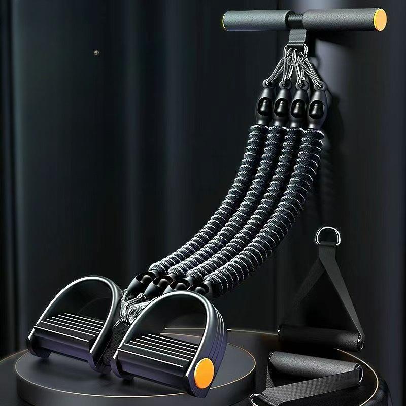 This 5-in-1 multifunctional leg stretching device, resistance band, sit-up helper, exercise foot pedal and yoga tool trains arms, legs and core, ideal for home and outdoor workouts.