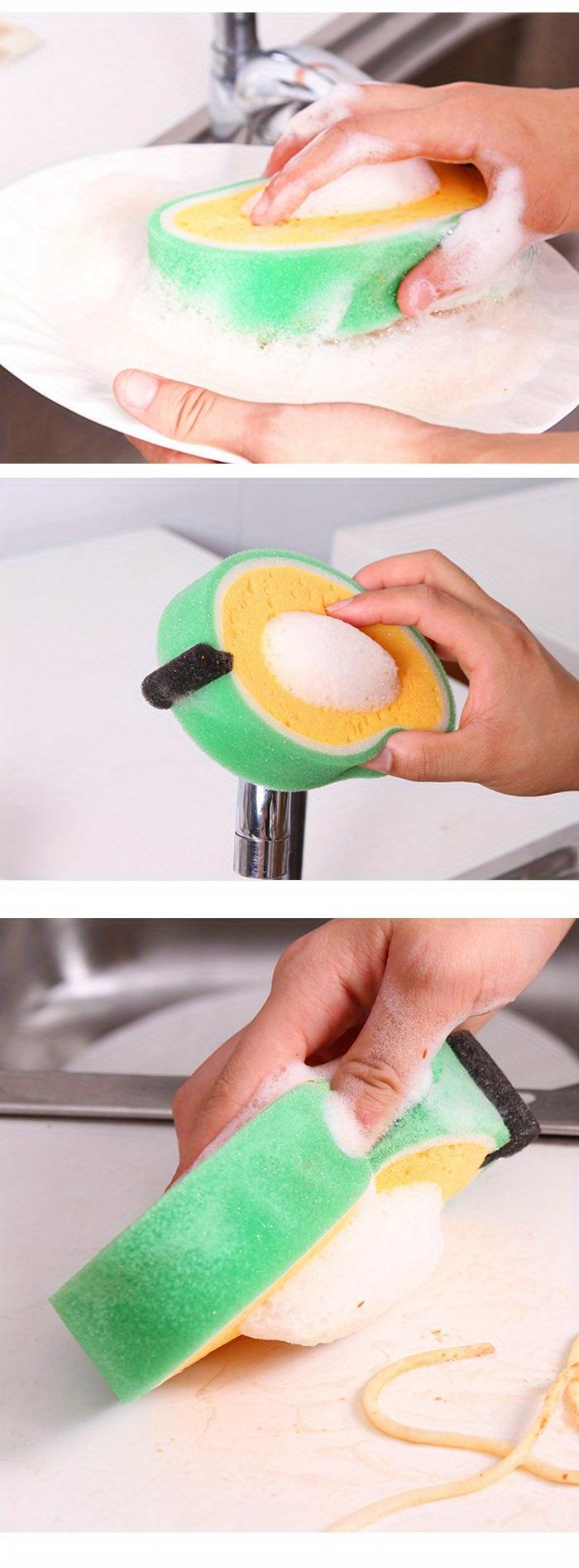 4pcs Fruit Pattern Thick Sponge Scouring Pads, Long-Lasting Multi-Functional Home Care Cleaning Dishwashing Sponges