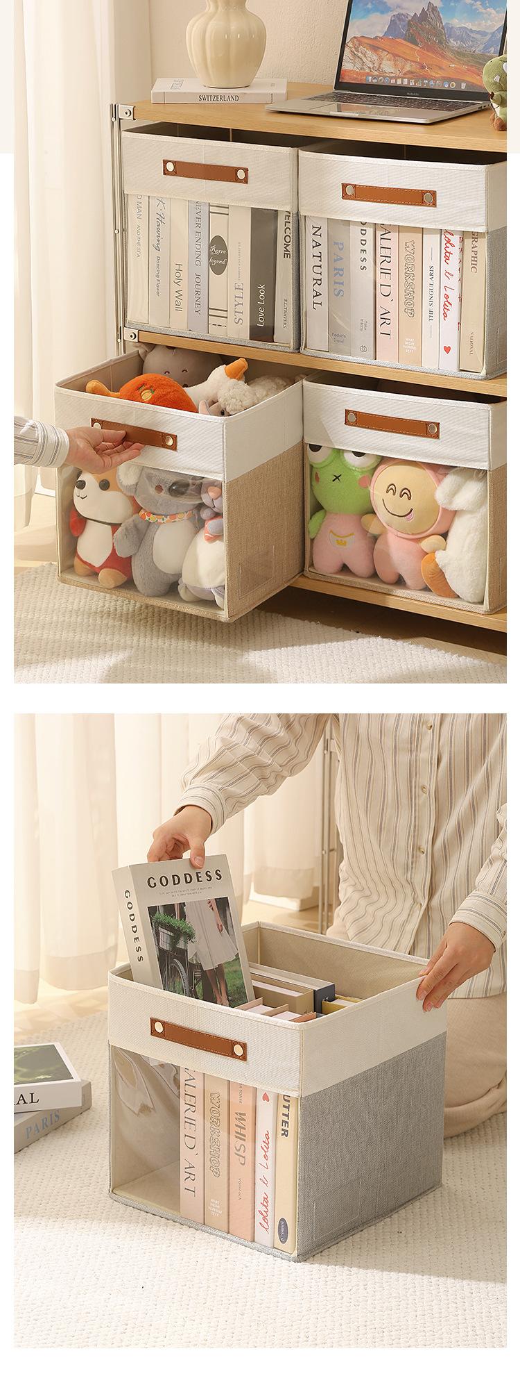 Square Storage Box with Clear Window, Non-Woven Fabric Organizer Bins, Visible Clothes Storage Container, Multifunctional Collapsible Basket for Home Closet