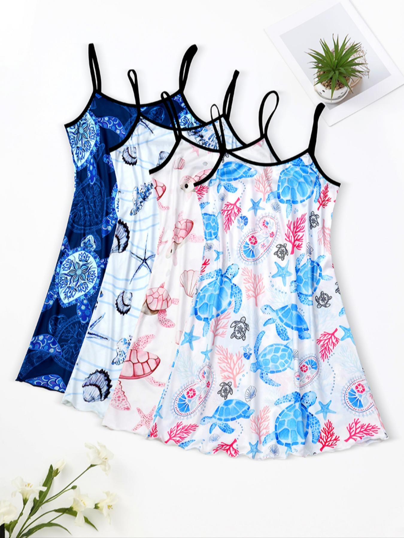 Women's All Over Print Cami Nightdress, Casual Soft Comfortable Spaghetti Strap Nightgown for All Seasons, Lady's Sleepwear for Indoor Wear, Breathable Sleep Dress