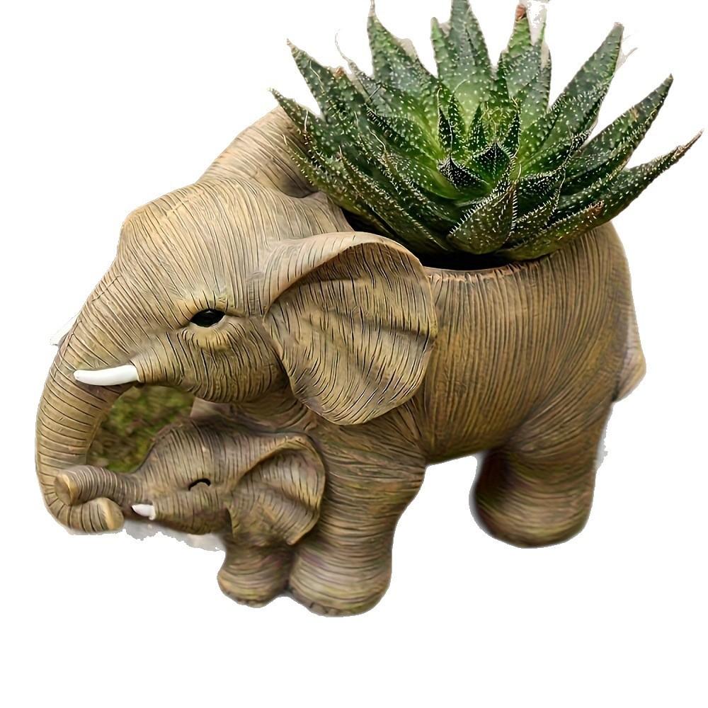 Charming Elephant Succulent Planter, Handmade Resin Flower Pot, Textured Design, Lightweight Durable, Indoor Outdoor Decor
