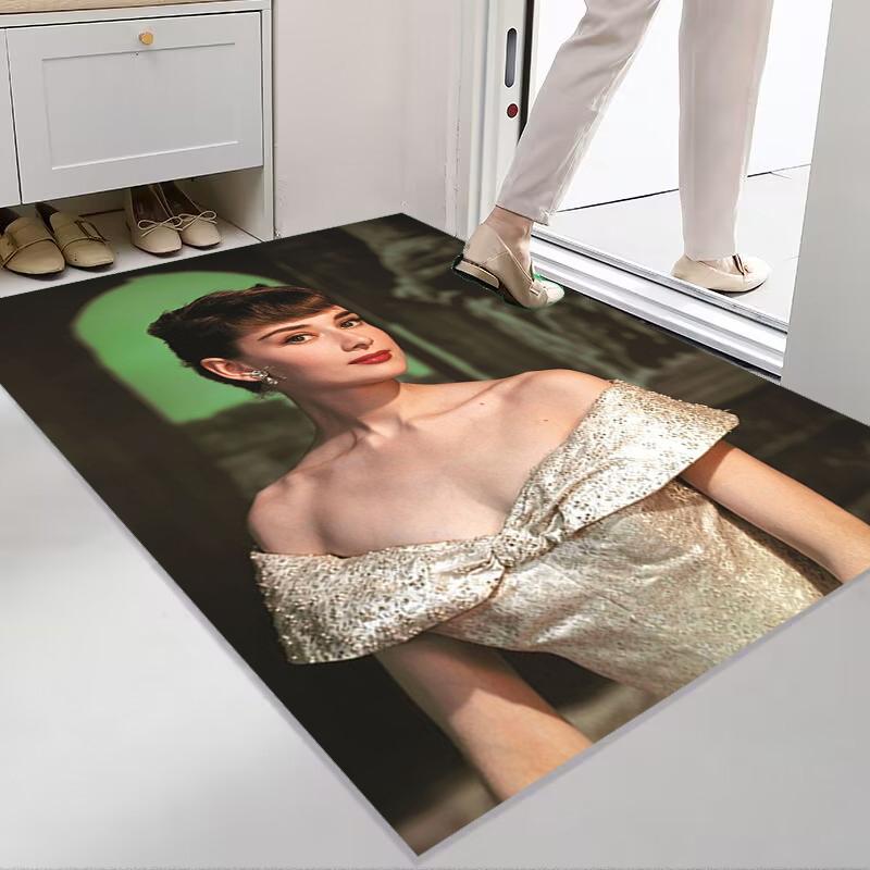 Audrey Hepburn (7) Stylish and creative printed pattern doormat for hallways, bathrooms, and entryways.  Home decor for living rooms, bedrooms, and bedside areas.  Suitable as Halloween, Christ