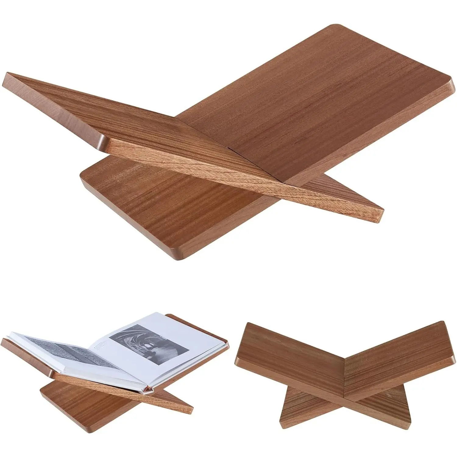 Extra Large Solid Wood Book Stand for Desktop Display & Reading – 15.7" x 9.4" x 5.7" Open Book Holder for Cookbook, Bible, Recipe, Textbook, Magazine (African Sapele)(Gift)