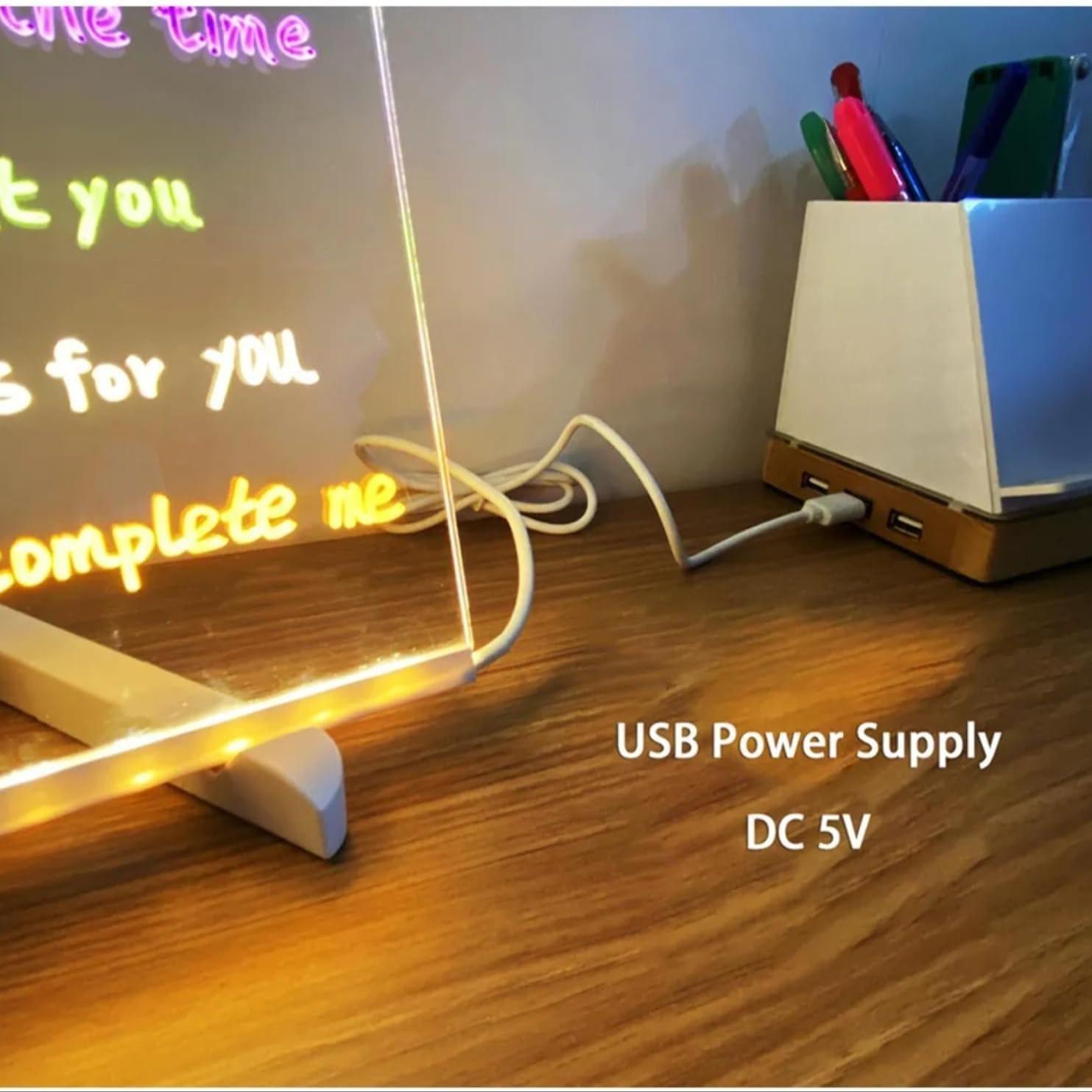 Acrylic LED Note Board, 7 Color Pens, Magic LED Writing Board, Advertise Memo Display Stand, Drawing Sketch Pad, J-95 Model