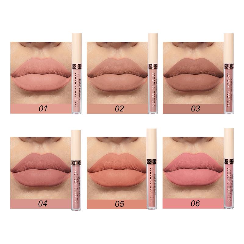 6-Piece Matte Liquid Lipstick Rose Lip Gloss Set, Velvet Lip Stain Kit, Nude Lipstick Long-Lasting Non-Stick Cup, Perfect for Daily Use