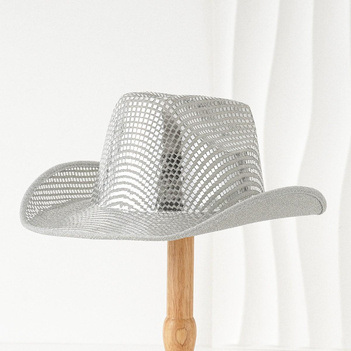 Female unisex western cowboy hat, silver sequined jazz hat, stage music hat punk styleSpeedy Smarts Stylish Hat