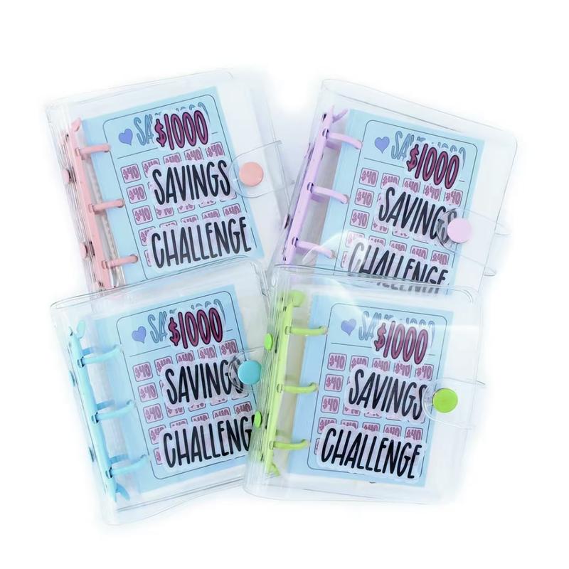 Mini Money Saving Binder, $1000 Money Saving Challenge Budget Binder, Savings Challenge Planner with Envelopes Portable Deposit Anytime Anywhere, Money Saving Challenge Clear Loose Leaf Book, Savings Tracker Organizer, Office Supplies