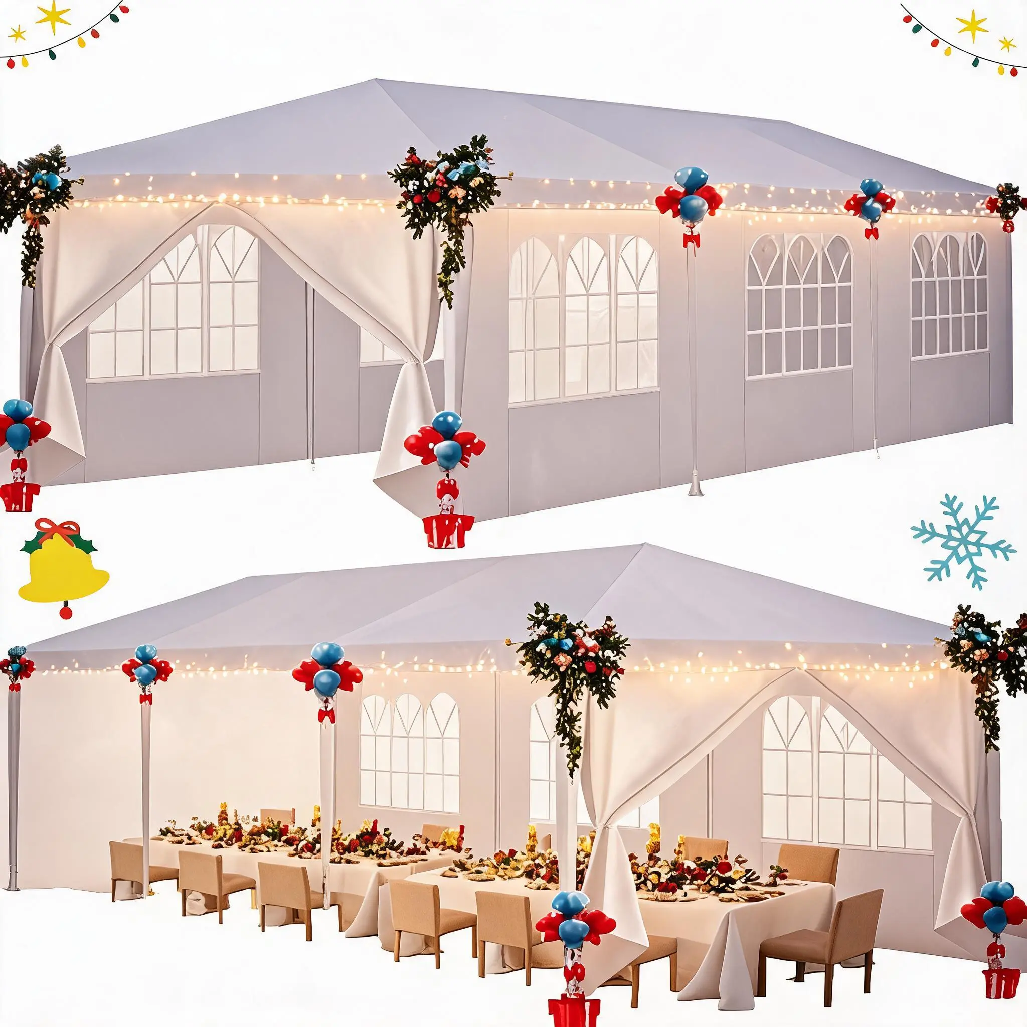 10x30 ft Heavy-Duty Pop-Up Canopy Tent, Water-Resistant Sun Shade Folding 4-Leg Tent for Outdoor Events, Backyard Gatherings