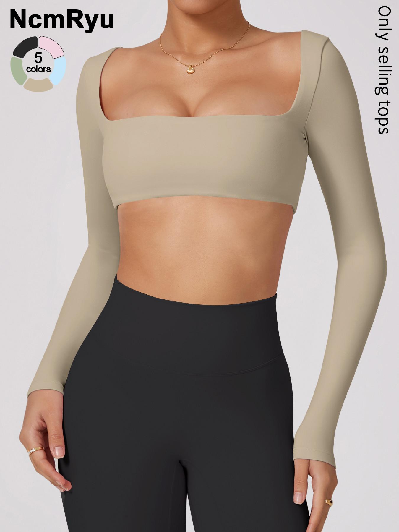 Women's Long Sleeve Sports Top, American Style, Professional Performance, Classic Square Neck, High Elasticity, Breathable Fabric, Breathable Workout Tops