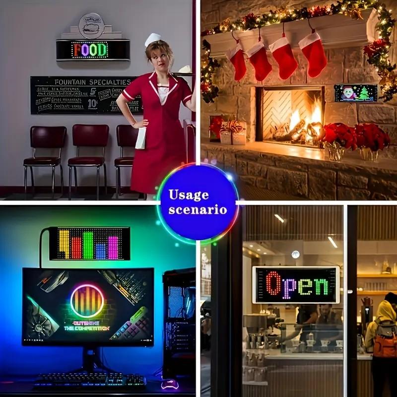 LARGE SIZE Scrolling Huge Bright Advertising LED Light Signs，Flexible USB 5V LED Store Sign， Bluetooth App Control，Custom Text Pattern Animation Programmable Display，for Store Car Bar Hotel，3 sizes