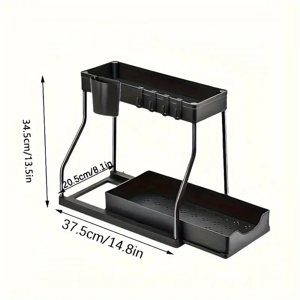 2 Layer Pull Out Storage Rack, Large Capacity Adjustable Dividers Drawer Organizer, Kitchen and Bathroom Storage Rack, Double Tiers Cutlery Holder, Drawer Dresser Organizer, Kitchen Sink Rack, Bathroom Organization