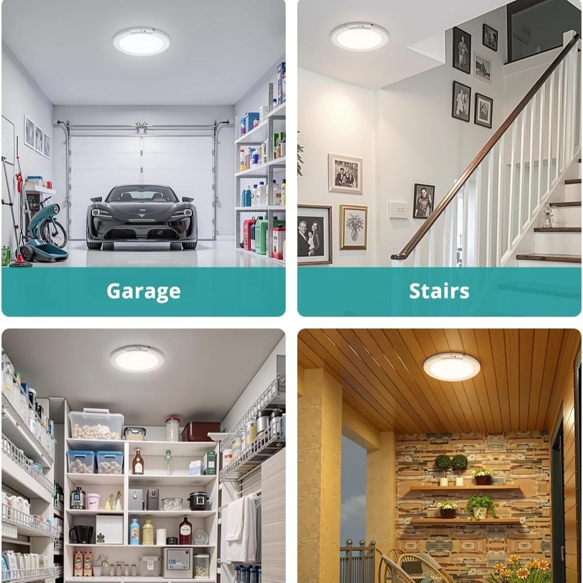 Battery Powered Ceiling Light Rechargeable Motion Sensor Lamp Indoor Wireless Shower Light with Remote Control Adjustable Lighting 3000k 4500k 6500k Adjustable Timer