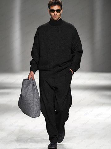 COOFANDY Comfy Quiet Luxury 2-Piece Set - Casual Turtleneck Top and Loose Pants, Elastic Fabric