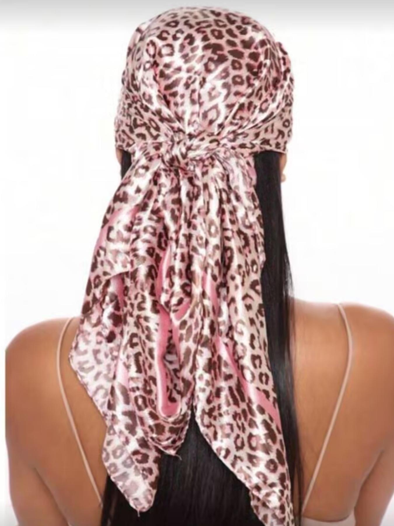 Women's Leopard Print Silk Scarf, 90cm Square Sunscreen Bandana, Fitted Asymmetrical Design, Versatile Head Wrap for All Seasons, Fashion Headscarf Women's Leopard Print Silk Scarf, 90cm Square Sunscreen Bandana, Fitted Asymmetrical Design, Versatile Head Wrap for All Seasons, Fashion Headscarf