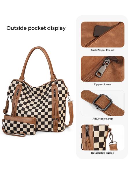 Plaid Retro Handbag Large Capacity Bag Set Fashion Crossbody Commuter Shoulder Bag, Stylish and Versatile Design,Christmas Gift,25 fall&winter