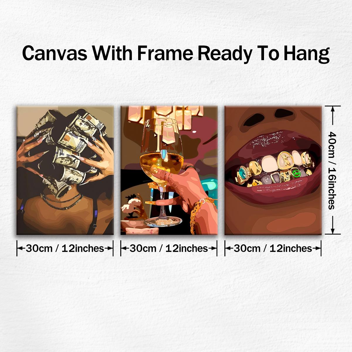 3 count wooden frame canvas, luxury female figure poster, Fashion female decorative art, exquisite mural, fashion bedroom decoration, Modern home Decoration, living room and corridor wall Decoration, HD, waterproof, art