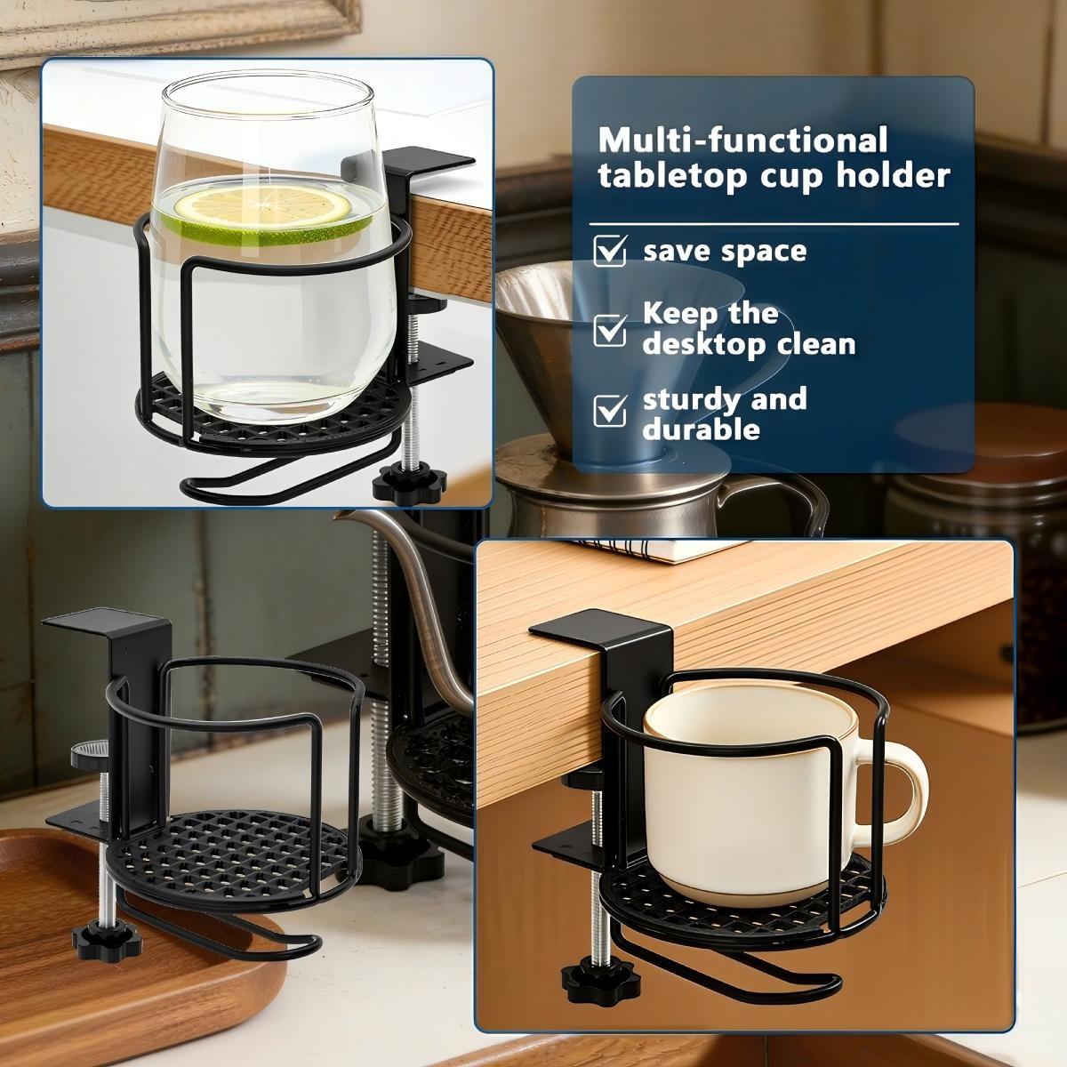 Adjustable Desktop Cup Holder, Adjustable Armrest Stand, 360 Degree Rotating Table Edge Armrest Anti-Fall Cup Holder