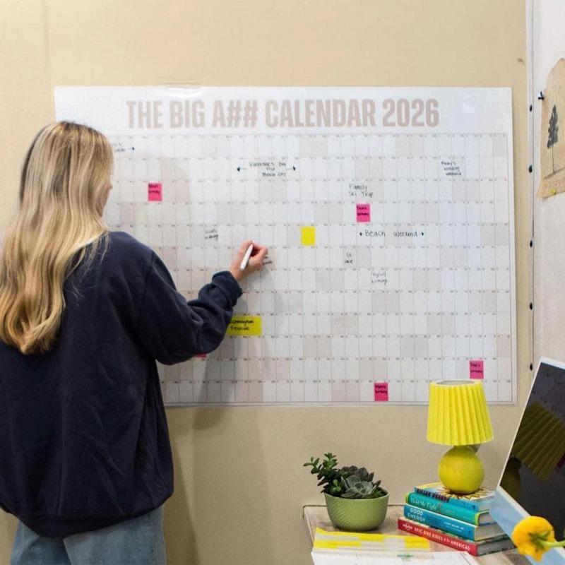 2026 Dry-Erase Wall Calendar, Includes 100 Sticky Notes in 5 Colors & 2 Pens, Oversized Annual Planner for Home, Office, School