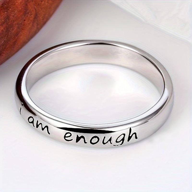 Women's Stainless Steel "I Am Enough" Inspirational Engraved Round Band Ring, Plain Simple Elegant Metal-Coated Fashion Jewelry, Multi-Size Band Rings for Casual Wear