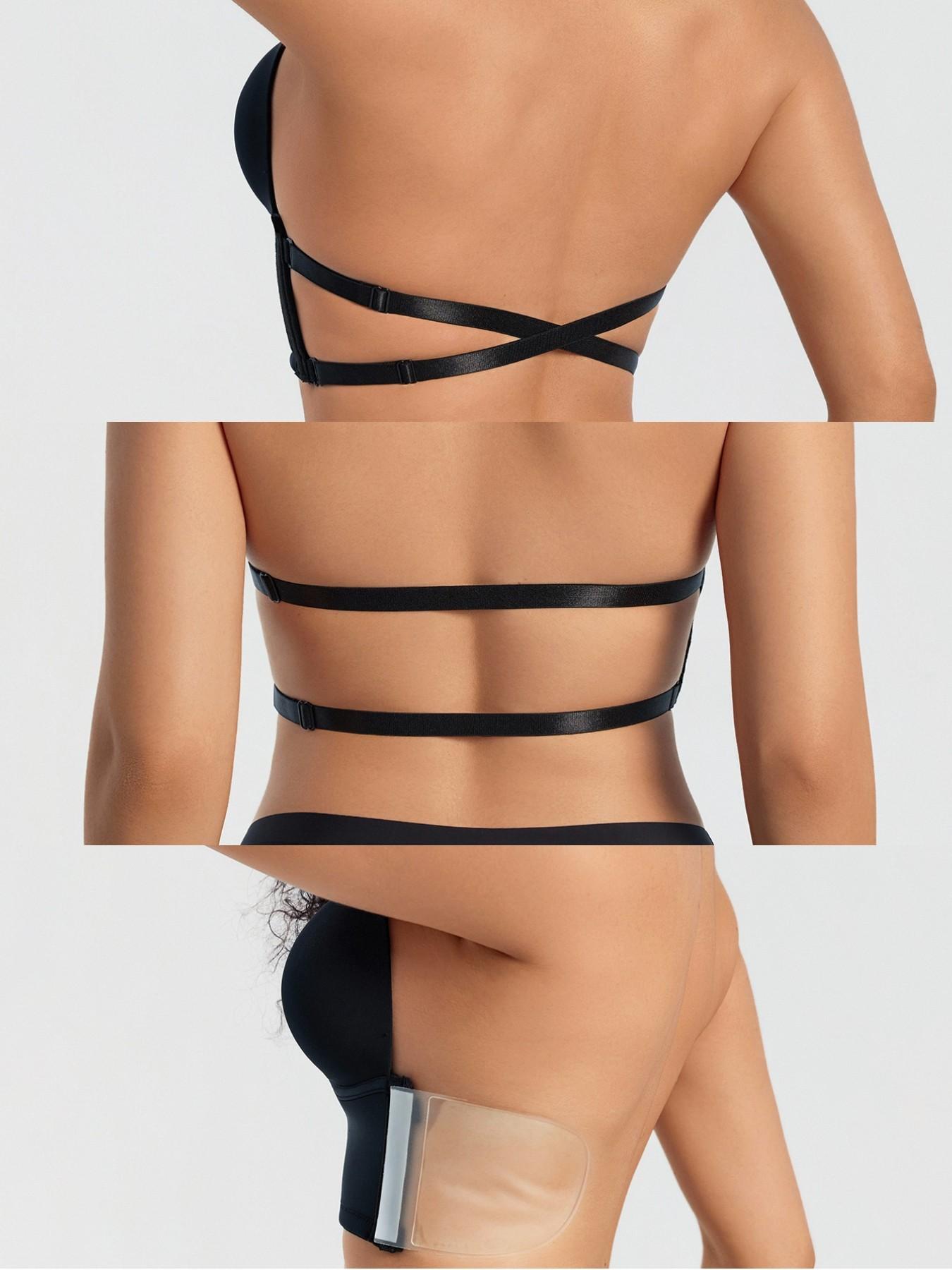 Solid Deep V Neck Backless Halter Bra with Medium Support, Perfect Lift Design for All Day Wear, Comfortable, Seamless, Elegant Fit Underwear