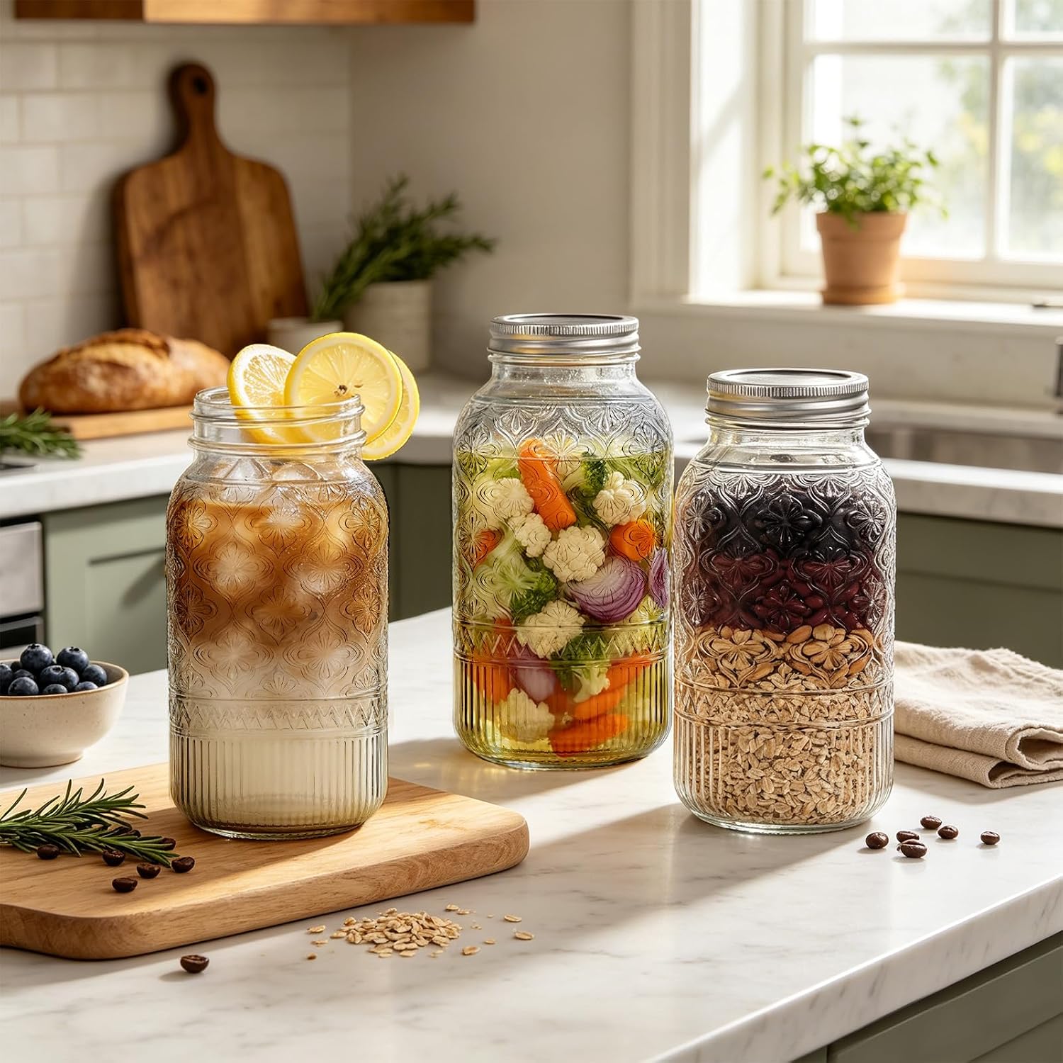 64oz Glass Mason Jars 1-Pack with Airtight Metal Split & Extra Plastic Lid | Half Gallon Wide Mouth Canning Jars, Large Glass Containers for Pantry Storage, Fermenting, Pickling, Cold Brew, DIY Projects