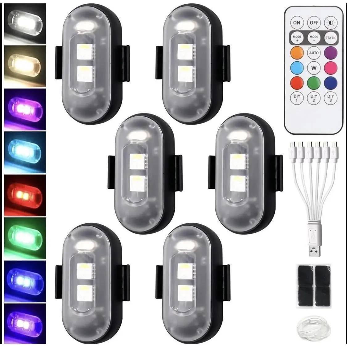 6Pcs Versatile Wireless Magnetic Strobe LED Lights with Remote Control - Waterproof, Rechargeable, Anti-Collision, USB Charging, Easy Installation, Enhanced Safety & Visibility, Magnetic Mount for Car Accessories, Cycling Bike