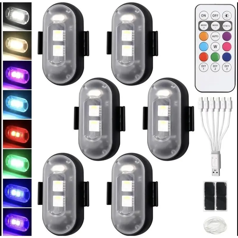 6Pcs Versatile Wireless Magnetic Strobe LED Lights with Remote Control - Waterproof, Rechargeable USB, Anti-Collision, Adhesive Strip Easy Installation, Enhanced Safety & Visibility, Vehicle Accessory for Car, Cycling Bike (Festive & Party Supplies)