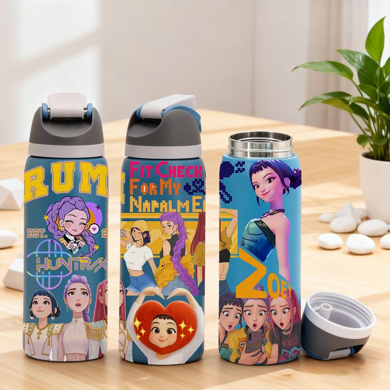 Auracup 1 Pc 19/24/32oz insulated mug, double wall vacuum cup with leak-proof lid, hot cold drinks tumbler, keeps hot 12 hours cold 24 hours, anime style colorful print, stainless steel thermal travel mug, Stainless steel flask, gift for women men, Chr