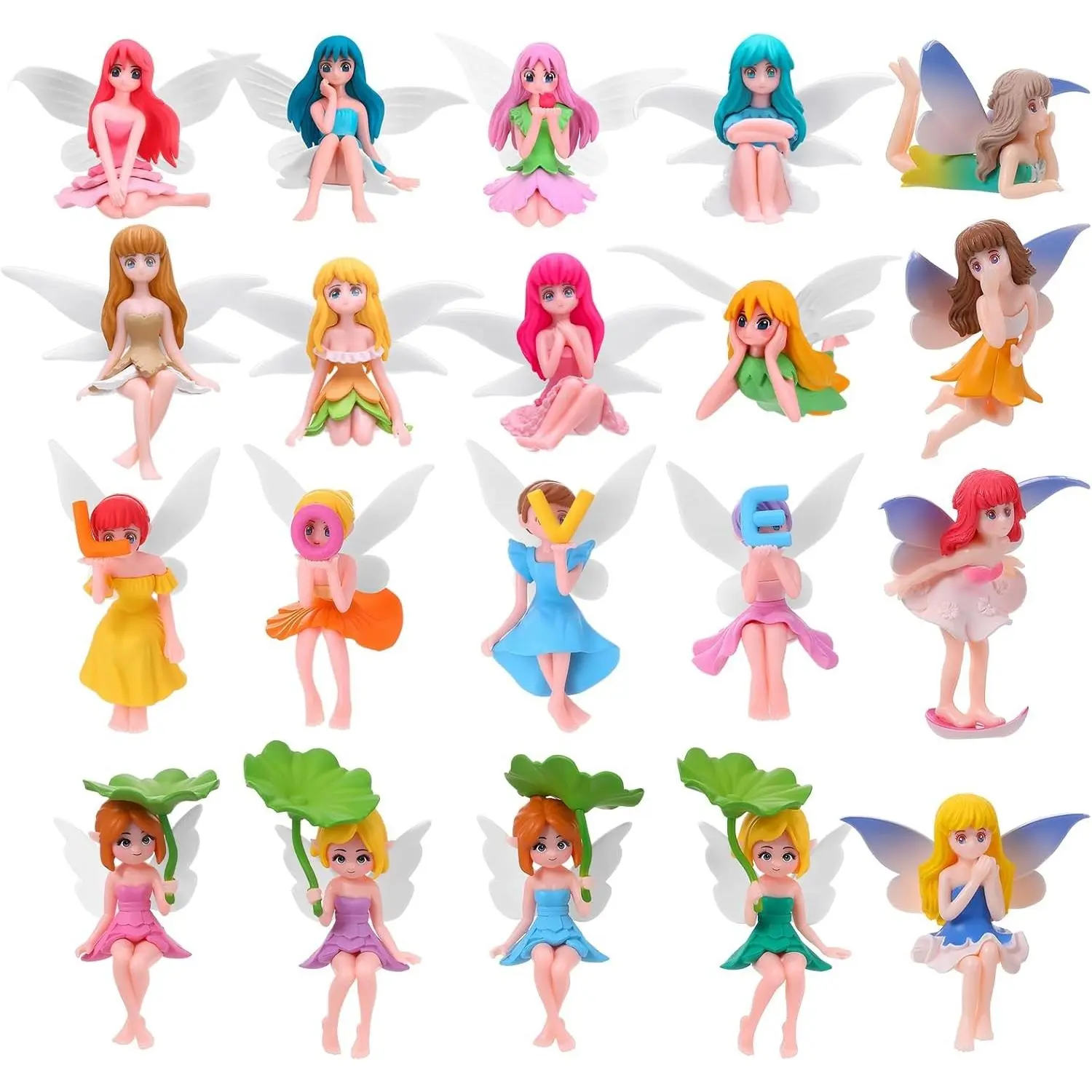20 Pcs Miniature Fairy Figurines, Hand-Painted Small Flower Fairies with Wings for Garden Decor, Cake Topper & Landscapes