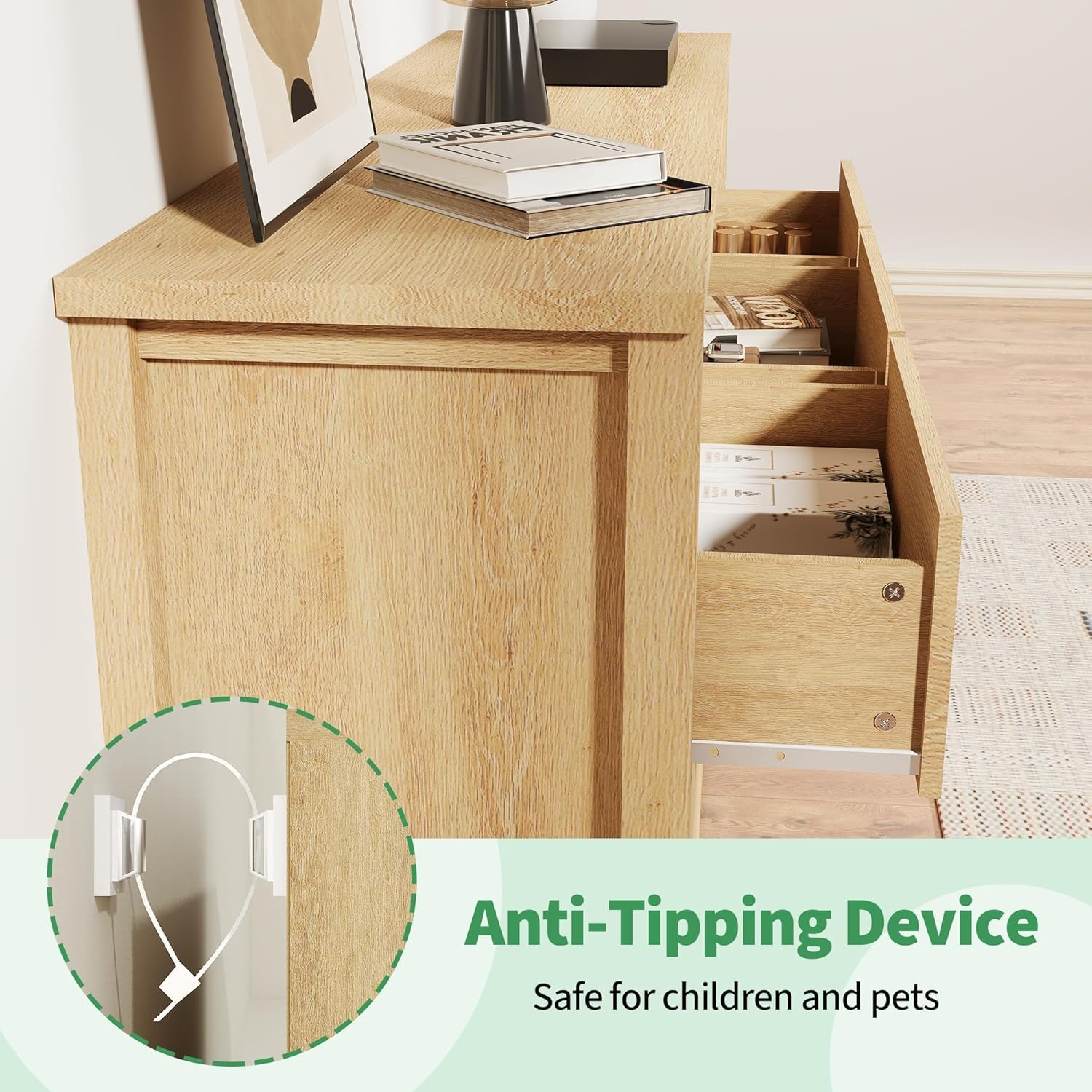 7-Drawer Dresser for Bedroom, Wooden Chest of Drawers, Fluted TV Stand, Storage Organizer for Living Room, Hallway and Entryway, Natural Oak