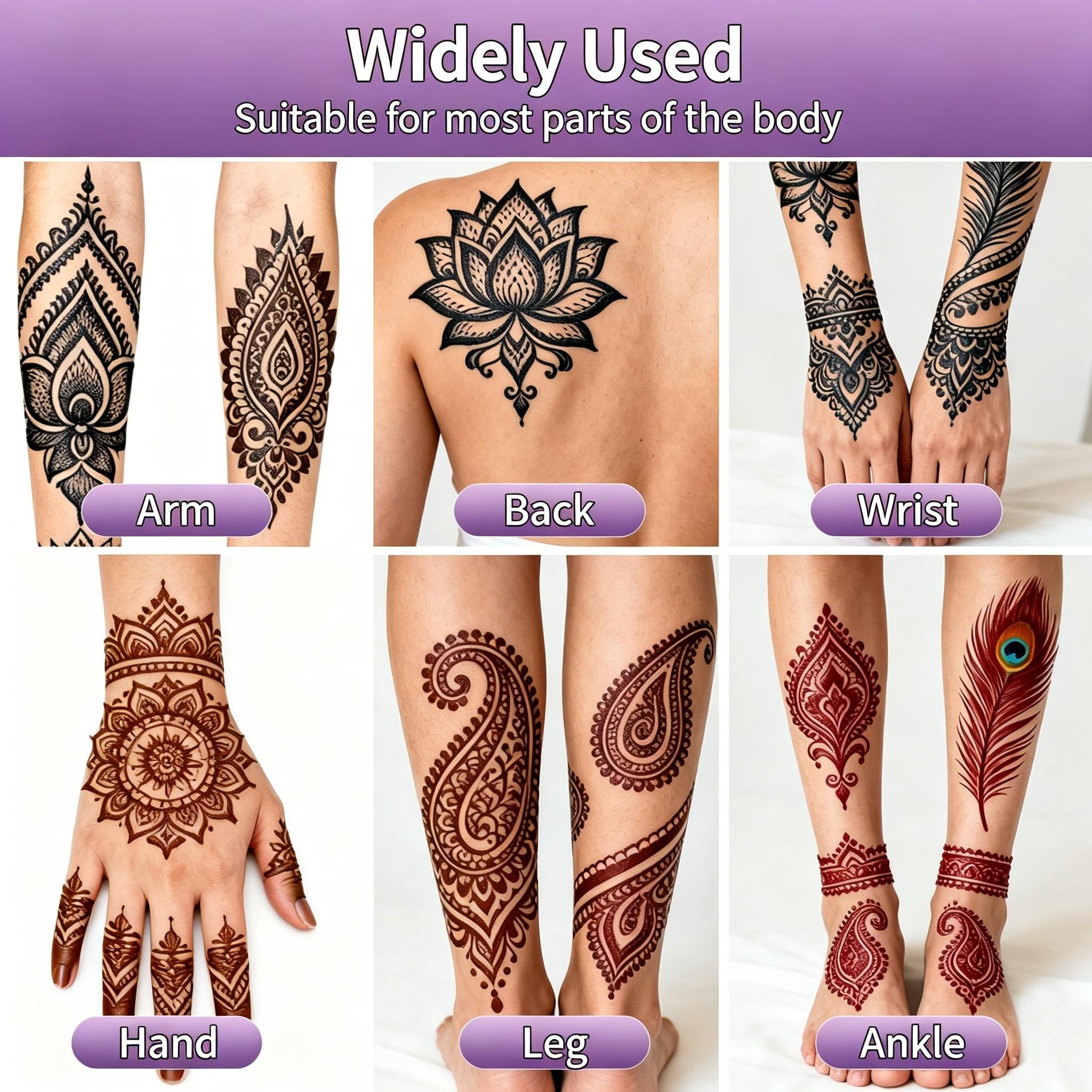Temporary Henna Tattoo Kit, Natural Plant-Based Body Art Cream, Waterproof Long-Lasting Design, Choose 3-Pack or 6-Pack, Waterproof Temporary Tattoos