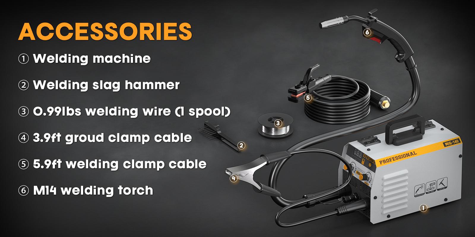 140Amp MIG Welder, 110V Flux Core Welder Flux MIG/Lift TIG/Stick 3-in-1 LED Digital Display Welding Machine, MIG140