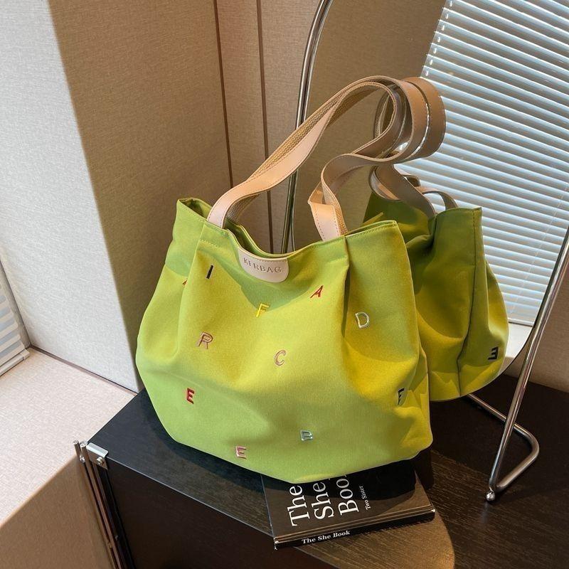 Women's Large Capacity Canvas Tote Bag, Trendy Embroidered Letter Shoulder Bag, Fresh Style Handbag for Students