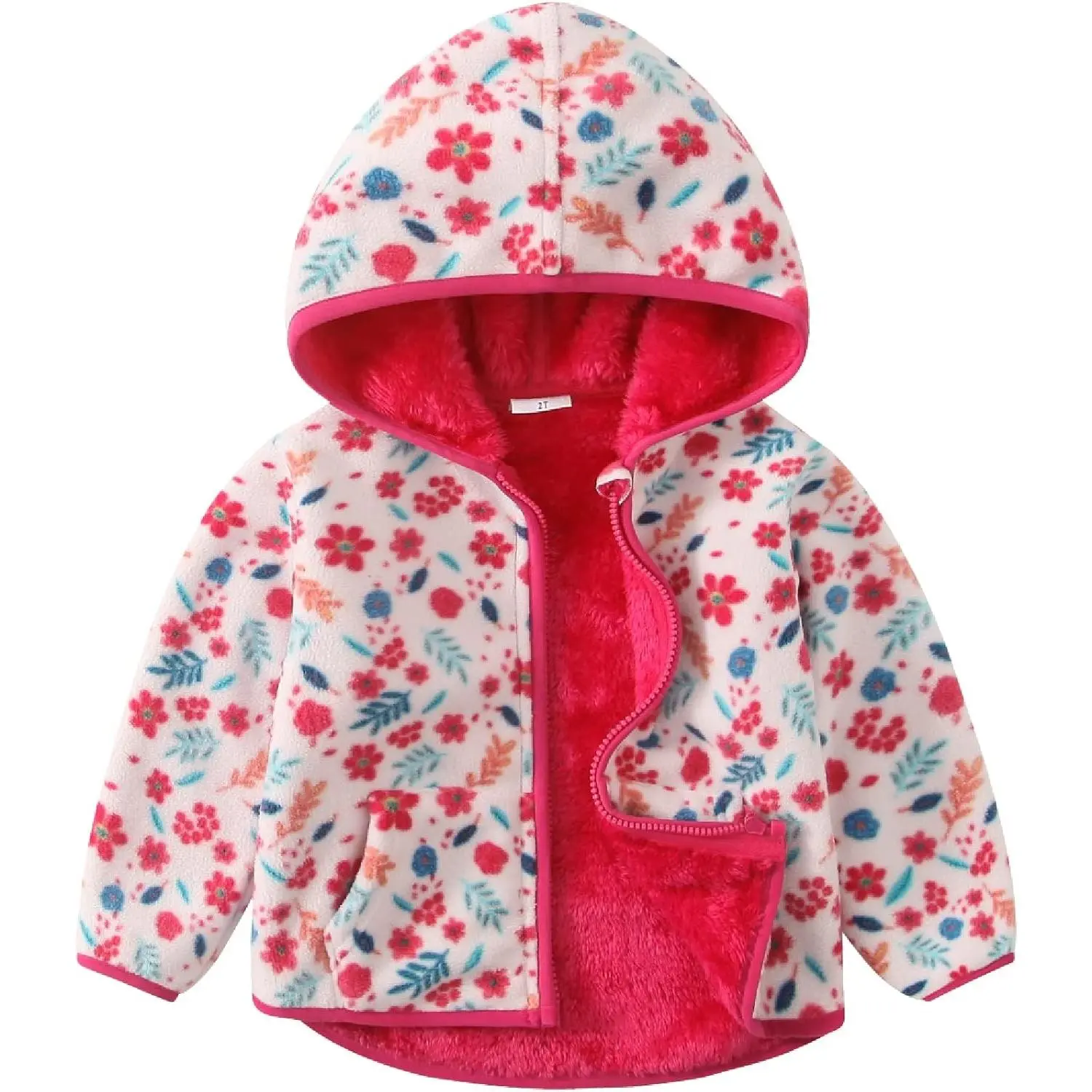 Toddler Girl Fleece Jacket with Hood Warm Zip Up Coat for Fall Winter & Spring Lightweight Soft Outerwear for 1-6 Years