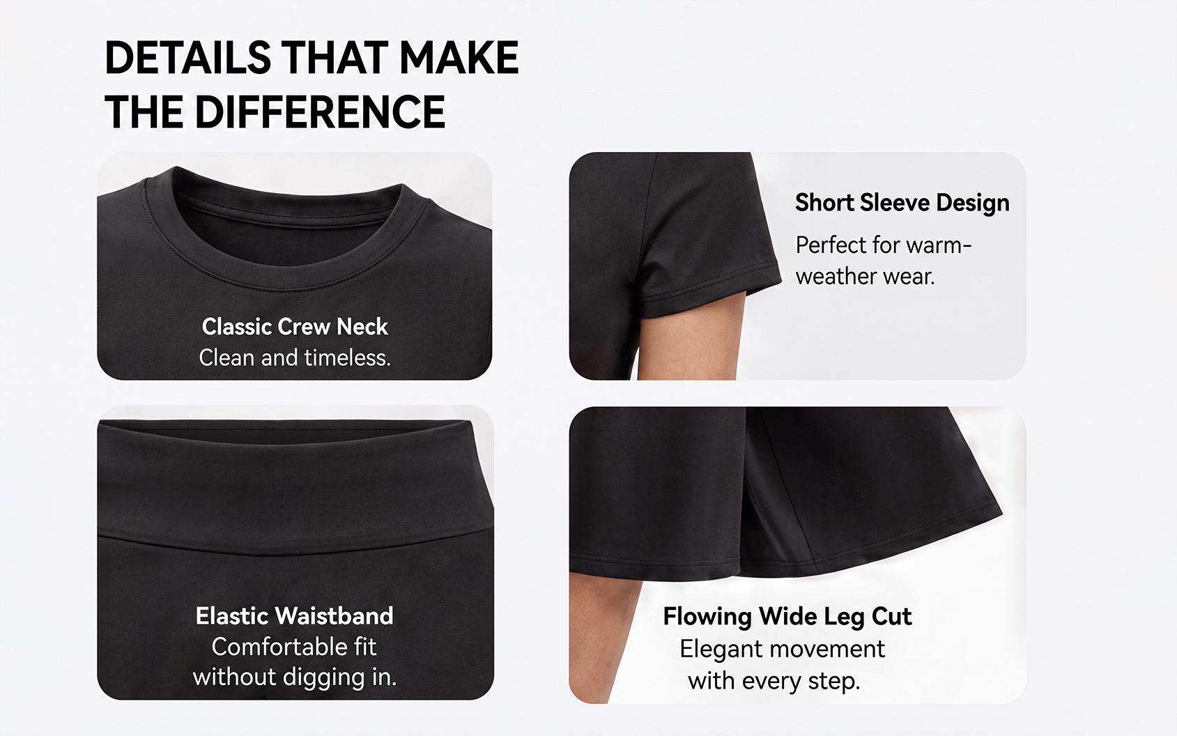 Women's Two-Piece Sporty Activewear Workout Set, Round Neck Short Sleeve T-Shirt and Wide Leg Shorts, Summer Casual Wear, Multiple Colors, Gym Friendly