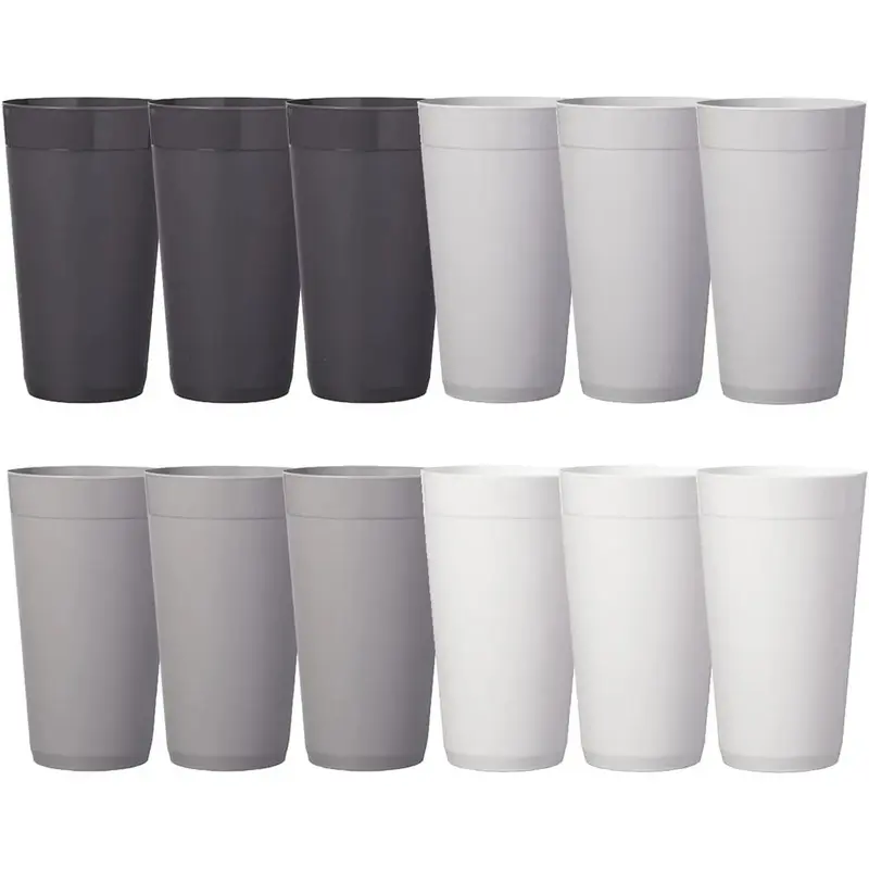 Newport 20 ounce Unbreakable Plastic Stackable Water Tumblers in Grey Stone| Set of 12 Drinking Cups| Reable, ,  the A, Top-rack Dishwasher and Microwave Safe