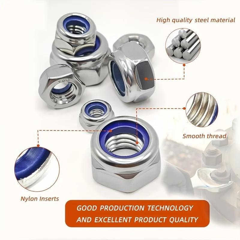M3-M10 Anti-Loose Hex Nuts 42Pcs Anti-Slip Locking Fasteners for Industrial, Construction, Electronic & Automotive Fields.This premium 40-piece anti-loose hex nut set is a versatile and reliable hardware fastener solution.