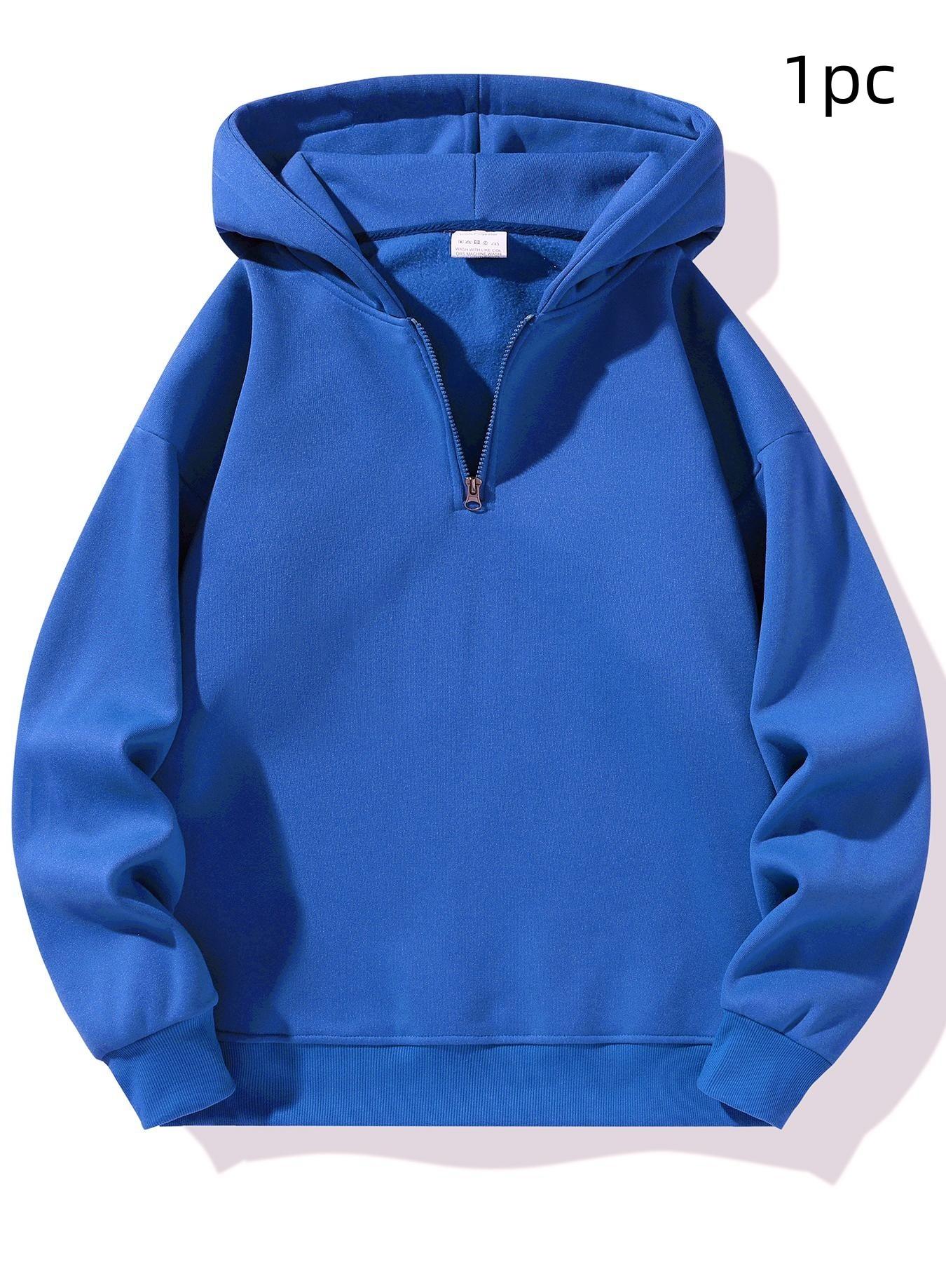 Men's Plain Half Zip Drop Shoulder Essentials Hoodie, Street Fashion Hoodie, Regular Fit Casual Long Sleeve Hooded Sweatshirt for Fall & Winter, Men's Clothes for Daily Wear Men's Plain Half Zip Drop Shoulder Essentials Hoodie, Street Fashion Hoodie, Regular Fit Casual Long Sleeve Hooded Sweatshirt for Fall & Winter, Men's Clothes for Daily Wear