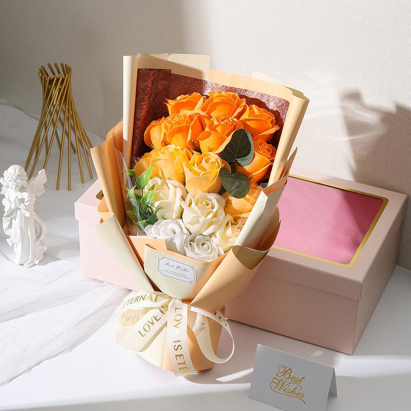 Artificial Rose Gift Box, 1 Count 18 Roses Artificial Flower Bouquet, Fake Flower Bouquet, Birthday Gift for Girlfriend, Wedding Anniversary Gift