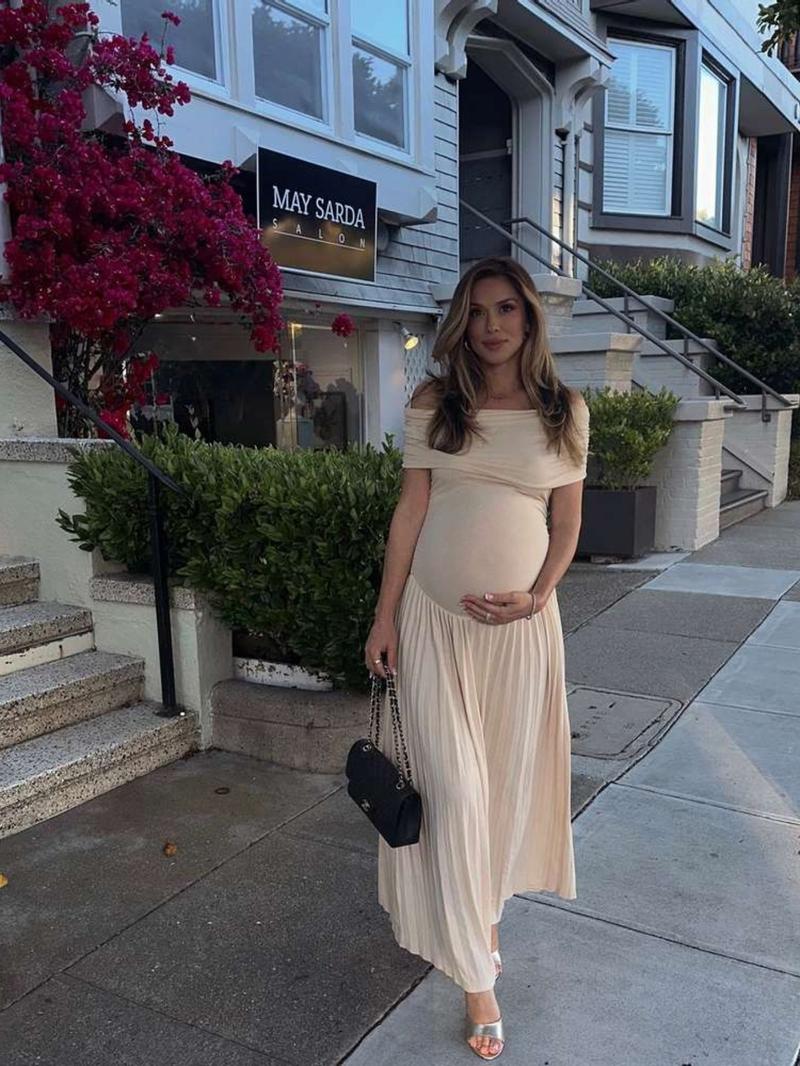 Elegant Off-Shoulder Ruched Maxi Dress, Maternity Baby Shower Gift, Long Flowy Party Dress, Maternity Dresses, Women's Fashion Clothing