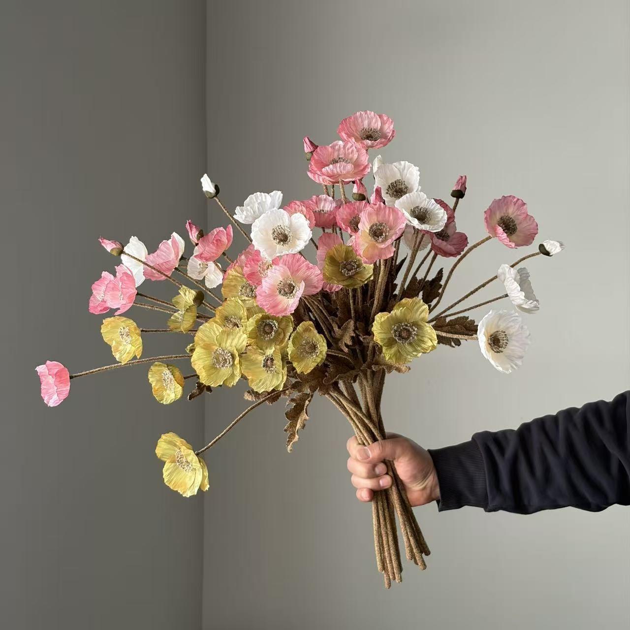 High-Quality Autumn Color Poppies Simulation Flowers, Soft Decoration Pairing, Factory Direct Quality, Perfect for Home Decor